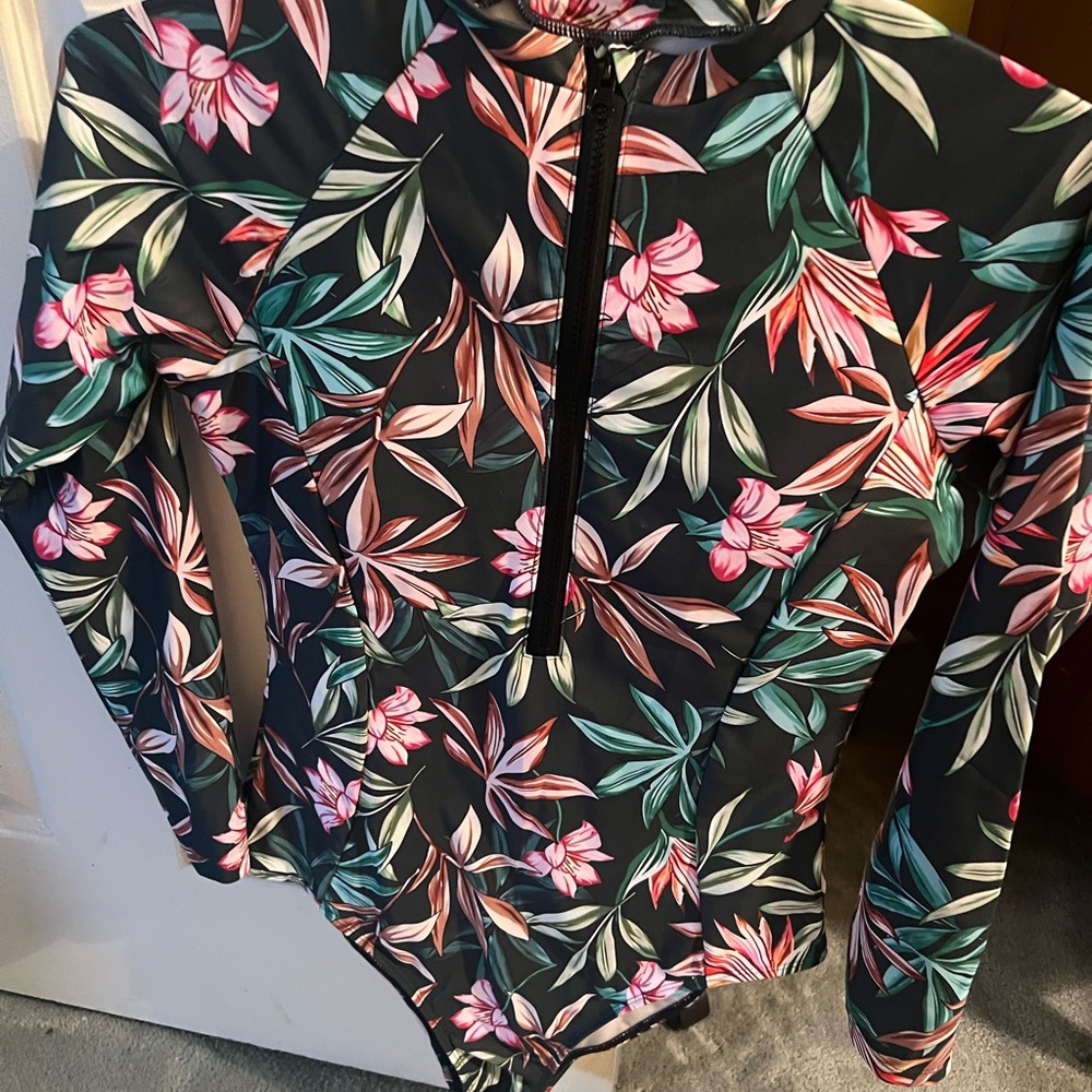 Floral Long Sleeve One Piece Swimsuit